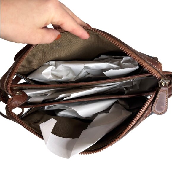 Vintage Coach Brown & Navy Pebbled Leather Crossbody Bag With Zipper Closures & - Picture 8 of 11